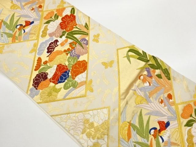JAPANESE FUKURO OBI / KARA-ORI / WOVEN PINE & FLOWERS